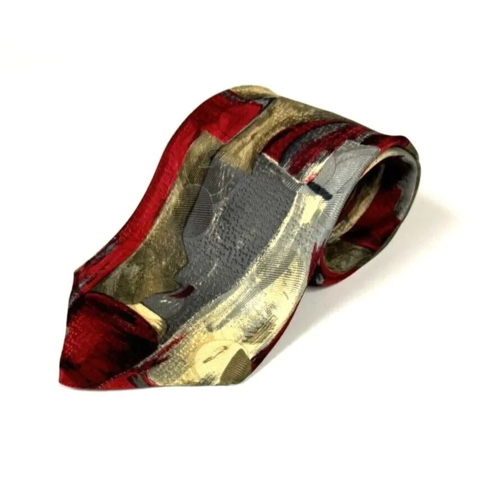 Ermenegildo Zegna‎ Maroon Gold Gray Silk Unique Pattern Made In Italy Tie